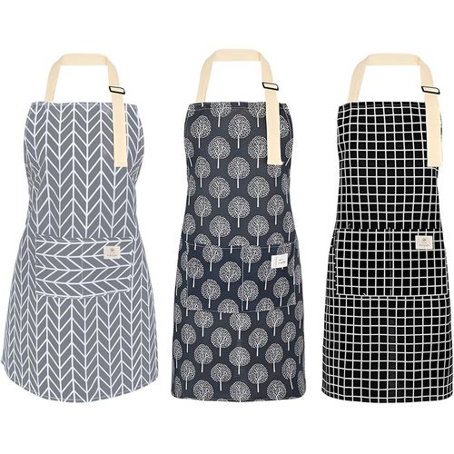 SEPT-Tablier de Cuisine Femme, 3 Pièces Tablier à Bavette Etanche Anti Tâches Résistant à Huile Tablier Cuisine avec Chiffon Essuyable pour Cuisine, Jardinage, Restaurant, Barbecue