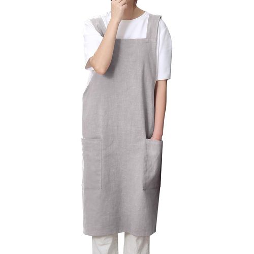 Cmws-Tablier En Coton Et Lin Pour Femme - Sans Attaches - Dos Croisé Avec Poches - Idéal Pour Fleuristes, Cafés Et Cuisine