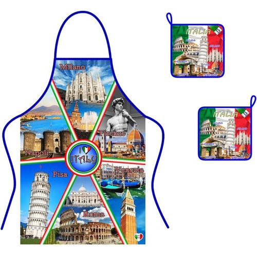 Tianyi-Generico Ensemble Tablier + 2 Maniques Tissu Coton Love Italy Produits Italiens