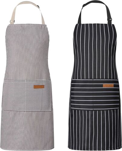 Loranka-Lot De 2 Tabliers De Cuisine Pour Femme - Tabliers De Cuisine Ajustables Avec Poches - Tabliers De Cuisine En Coton Pour Hommes - Tabliers Pour La Cuisine, La Peinture, La Pâtisserie, Les