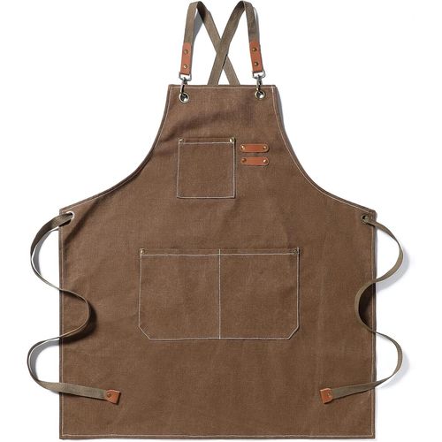 TIANYI-Tablier en toile de coton avec bretelles croisées réglables et trois poches pour chef, artiste, boulanger, barista, barman, tabliers de barbecue pour hommes et femmes