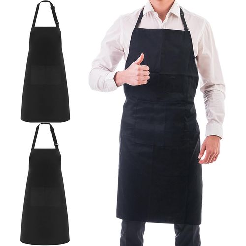 Tianyi-Tablier De Cuisine, Chef Tabliers, Noir Tablier Avec 2 Poches, Etanche Réglable Tablier Pour Homme Femme,Tablier Cuisine Professionnel Pour Cuisine, Jardinage, Restaurant, Barbecue, Café