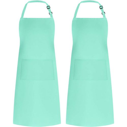 TIANYI-Lot de 2 tabliers réglables résistants aux gouttes d'eau avec 2 poches pour barbecue, dessin, femme et homme, vert clair