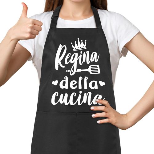 KJAKL-Tablier de cuisine pour femme - En coton - Avec 2 poches - Pour la cuisine, le barbecue et le travail, Noir , taille unique