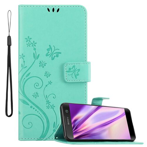 Cadorabo Housse compatible avec en TURQUOISE FLORAL - Étui de protection au design floral avec fermeture magnétique, fonction de support et emplacements pour cartes