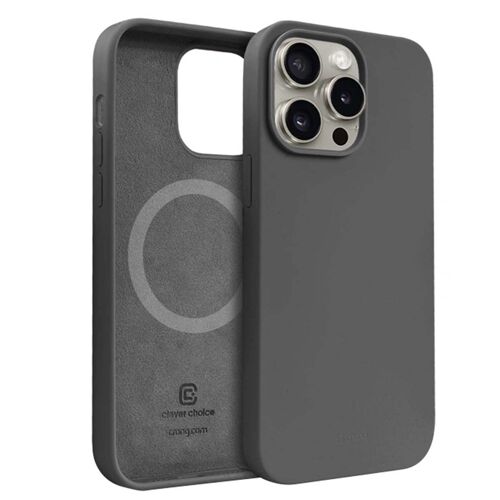 Coque pour Apple iPhone 15 Pro MagSafe en Silicone Souple Antichocs Crong Gris anthracite