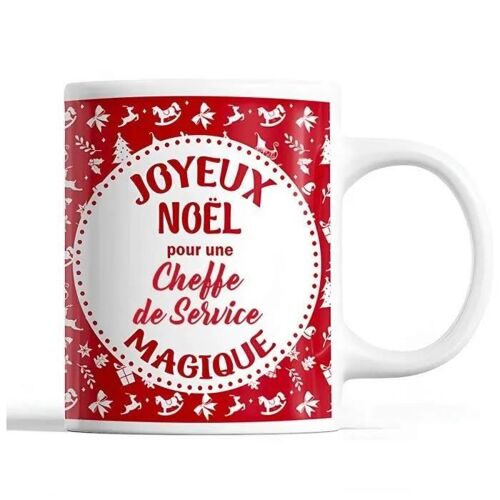 Tasse Noël Cheffe De Service Femme Rouge | Mug Prénom Idée Cadeau Secret Santa