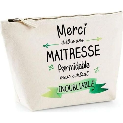 Trousse à accessoires - Merci Maitresse - Beige - Coton 100% - Pratique - Idéale pour le maquillage
