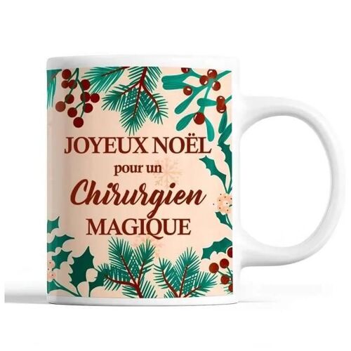 Tasse Noël Chirurgien Homme Beige | Mug Prénom Idée Cadeau Secret Santa