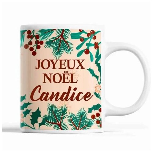 Tasse Noël Candice Beige | Mug Prénom Idée Cadeau Secret Santa