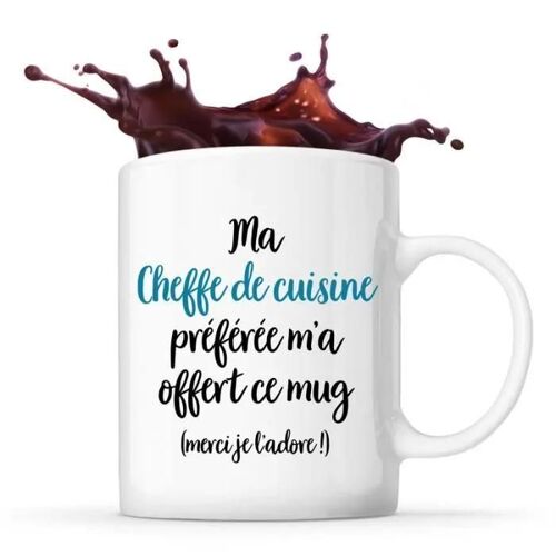 Mug - Cheffe De Cuisine Préférée - Céramique - Blanc - Cylindrique - 325 Ml