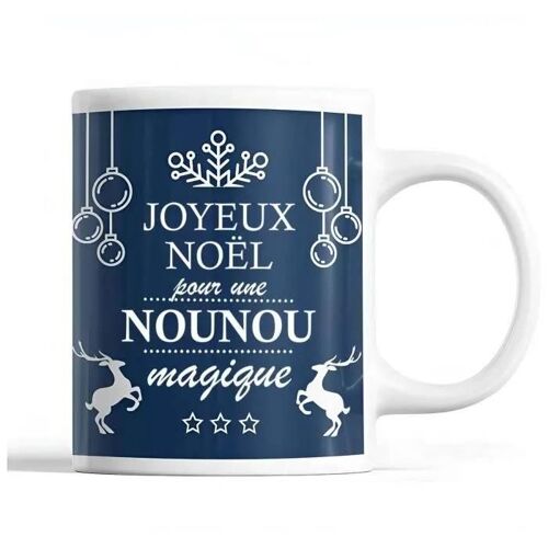 Tasse Noël Nounou Femme Bleu | Mug Prénom Idée Cadeau Secret Santa
