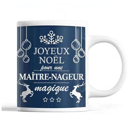 Tasse Noël Maître-Nageur Femme Bleu | Mug Prénom Idée Cadeau Secret Santa