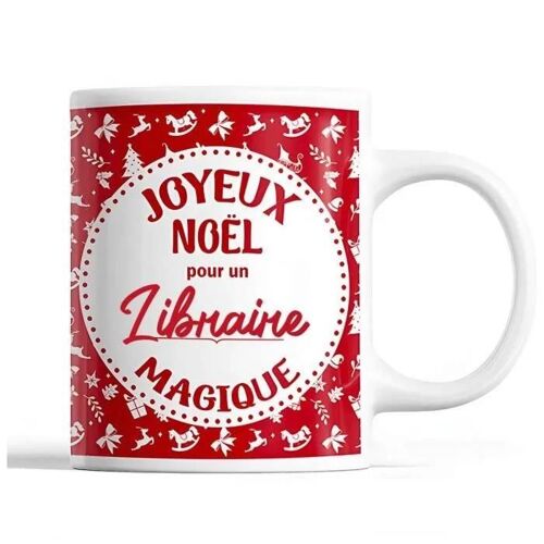 Tasse Noël Libraire Homme Rouge | Mug Prénom Idée Cadeau Secret Santa