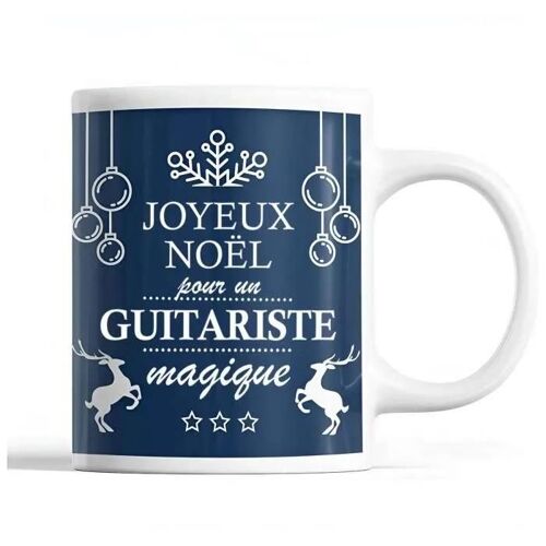 Tasse Noël Guitariste Homme Bleu | Mug Prénom Idée Cadeau Secret Santa