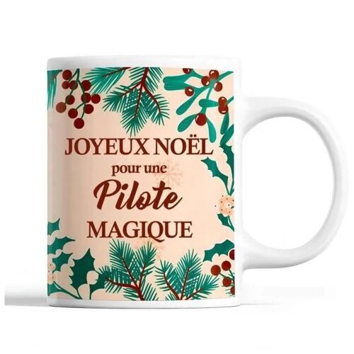 Tasse Noël Pilote Femme Beige | Mug Prénom Idée Cadeau Secret Santa