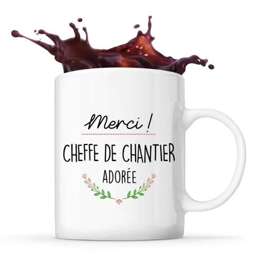 Mug - Merci - Cheffe De Chantier - Céramique - 325 Ml - Imprimé Recto/Verso