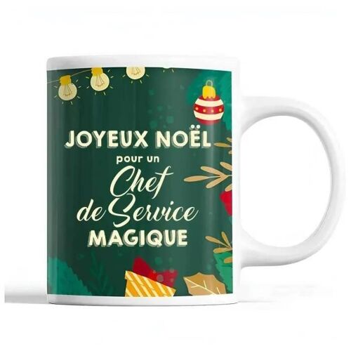 Tasse Noël Chef De Service Homme Vert | Mug Prénom Idée Cadeau Secret Santa