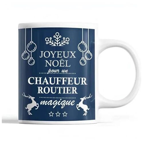 Tasse Noël Chauffeur Routier Homme Bleu | Mug Prénom Idée Cadeau Secret Santa
