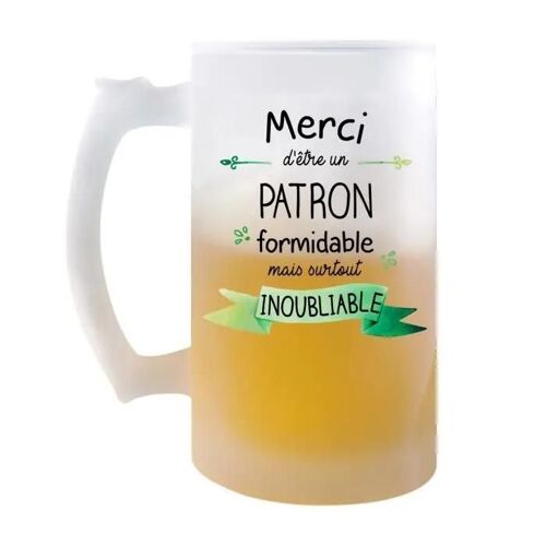 Chope Merci Patron Inoubliable | Verre À Bière Pinte Idée Cadeau Collègue Travail Retraite
