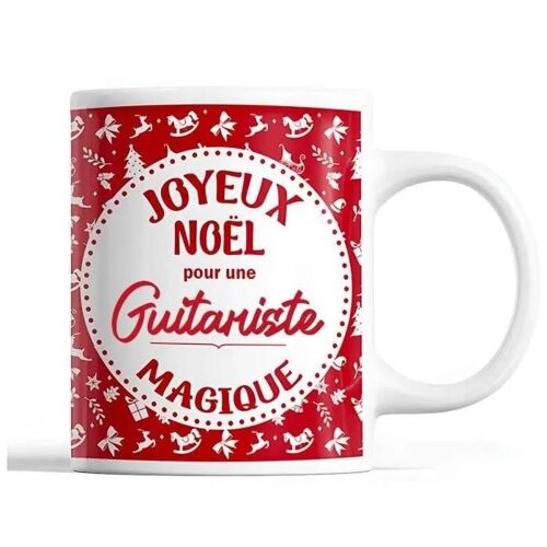 Tasse Noël Guitariste Femme Rouge | Mug Prénom Idée Cadeau Secret Santa