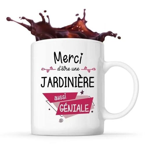 Mug - Merci - Jardinière Géniale - Céramique - 325 Ml - Résistant Lave-Vaisselle Et Micro-Onde