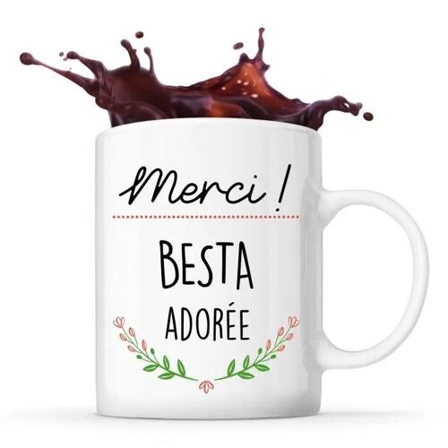Mug - Merci - Besta Adorée - Céramique - 325 Ml - Résistant Lave-Vaisselle Et Micro-Onde