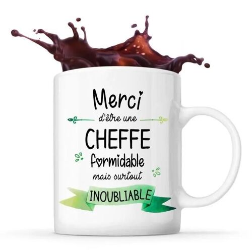 Mug Merci Cheffe Inoubliable | Tasse Idée Cadeau Collègue Travail Retraite