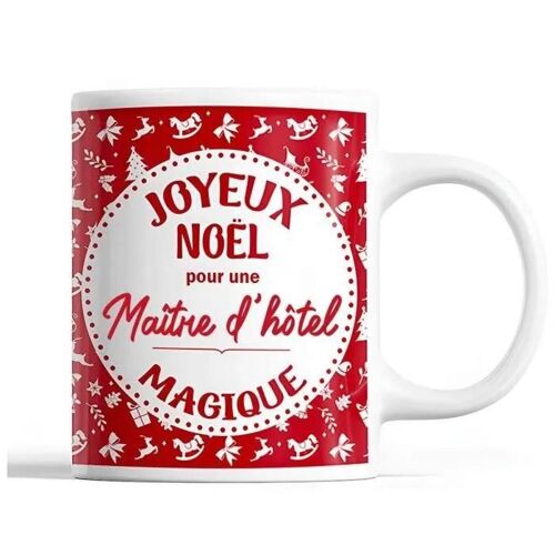 Tasse Noël Maître D'hôtel Femme Rouge | Mug Prénom Idée Cadeau Secret Santa