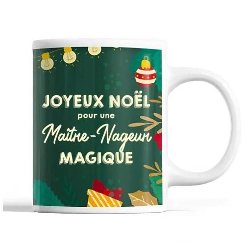 Tasse Noël Maître-Nageur Femme Vert | Mug Prénom Idée Cadeau Secret Santa
