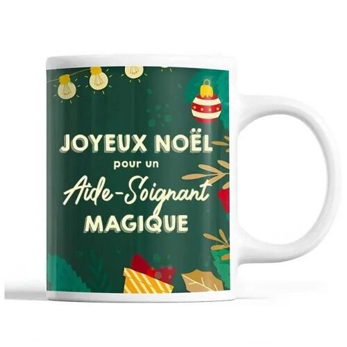 Tasse Noël Aide-Soignant Homme Vert | Mug Prénom Idée Cadeau Secret Santa