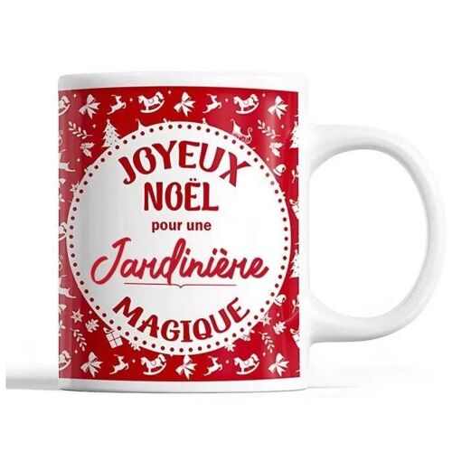 Mug - Jardinière - Noël - Céramique - Rouge - 325 Ml - Lave-Vaisselle Et Micro-Onde