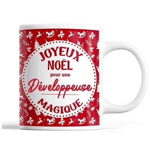 Tasse Noël Développeuse Femme Rouge | Mug Prénom Idée Cadeau Secret Santa