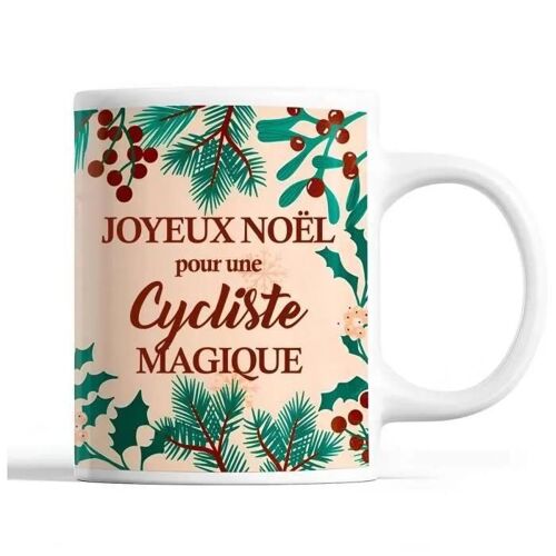Mug - Noël - Cycliste Femme - Beige - Céramique - 325 Ml