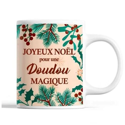 Tasse Noël Doudou femme Beige | Mug prénom Idée Cadeau Secret Santa