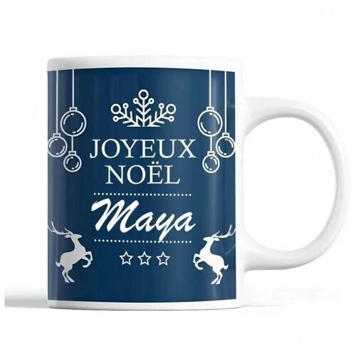 Tasse Noël Maya Bleu | Mug Prénom Idée Cadeau Secret Santa