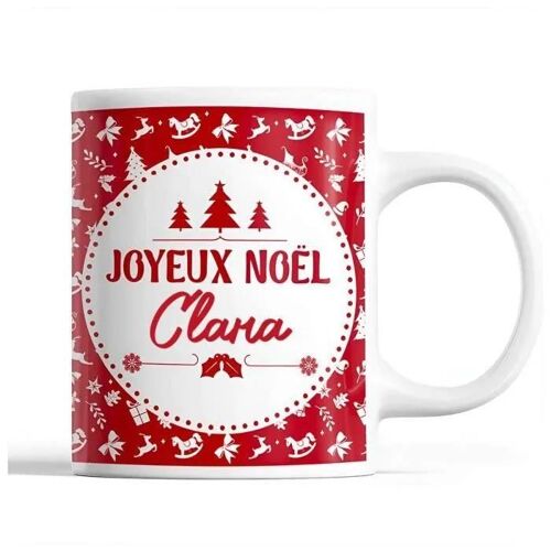 Mug - Clara - Noël - Céramique - Rouge - 325 Ml - Résistant Lave-Vaisselle Et Micro-Onde