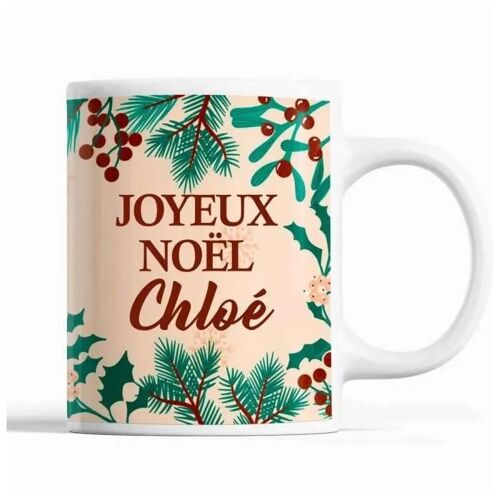 Tasse Noël Chloé Beige | Mug Prénom Idée Cadeau Secret Santa