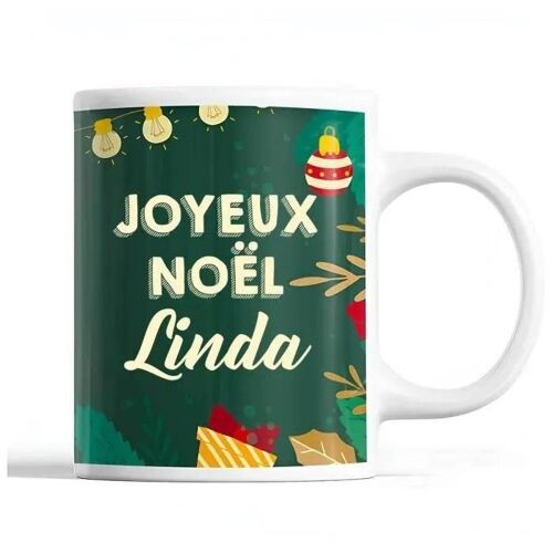 Tasse Noël Linda Vert | Mug Prénom Idée Cadeau Secret Santa