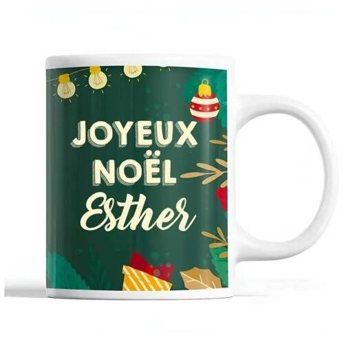 Tasse Noël Esther Vert | Mug Prénom Idée Cadeau Secret Santa