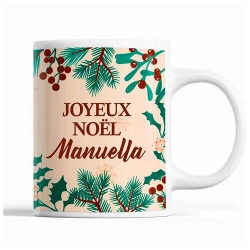 Tasse Noël Manuella Beige | Mug Prénom Idée Cadeau Secret Santa