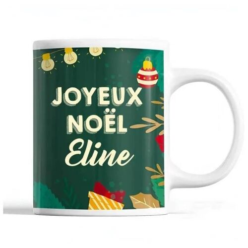 Tasse Noël Eline Vert | Mug Prénom Idée Cadeau Secret Santa