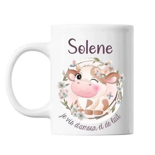 Mug - Solene - Amour Et Biberon De Lait Vache - Céramique - 325 Ml - Résistant Lave-Vaisselle