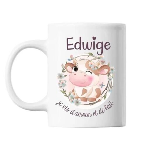 Mug - Edwige - Amour Et Biberon De Lait Vache - Céramique - 325 Ml - Résistant Lave-Vaisselle