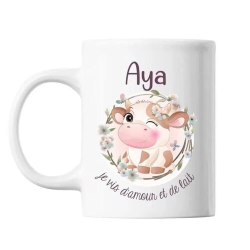 Mug - Aya - Amour Et Biberon De Lait Vache - Céramique - 325 Ml - Résistant Lave-Vaisselle