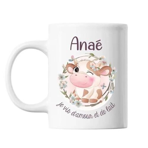 Mug - Anaé - Amour Et Biberon De Lait Vache - Céramique - 325 Ml - Résistant Lave-Vaisselle