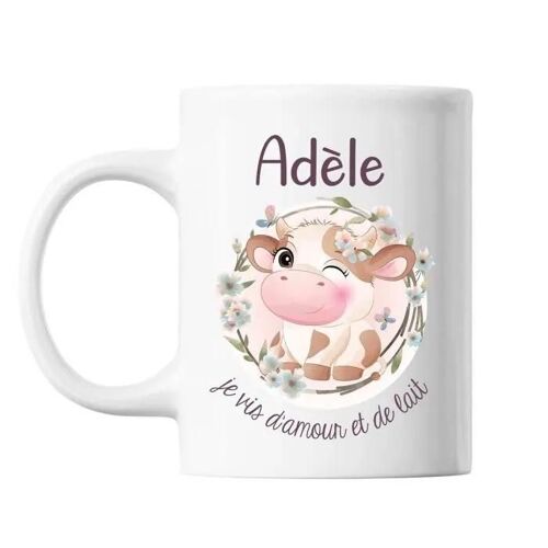 Mug - Adèle - Amour Et Biberon De Lait Vache - Céramique - 325 Ml - Résistant Lave-Vaisselle