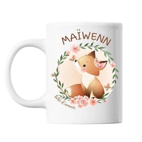Mug - Maïwenn - Bébé D'amour - Renard - Céramique - 325 Ml - Blanc