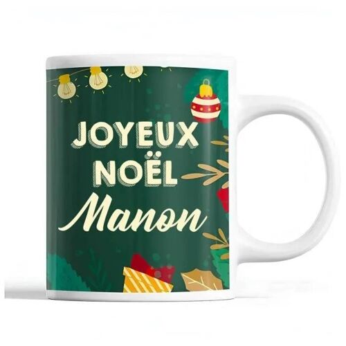 Tasse Noël Manon Vert | Mug Prénom Idée Cadeau Secret Santa