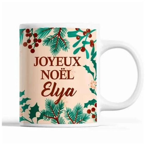 Tasse Noël Elya Beige | Mug Prénom Idée Cadeau Secret Santa
